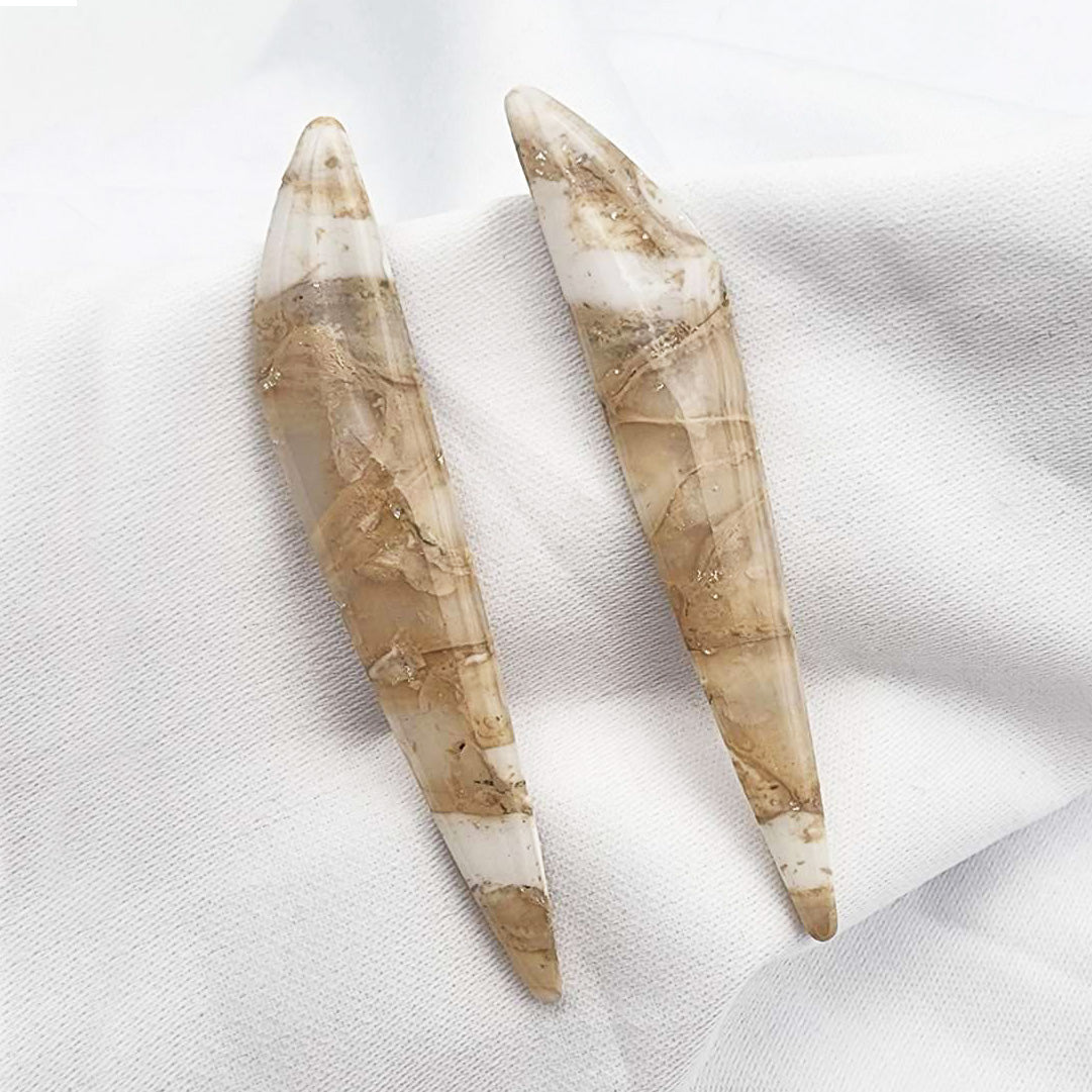 Oblong beige Marble clay minimal earrings