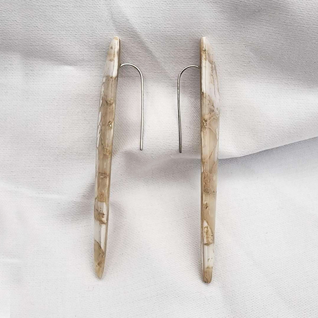 Oblong beige Marble clay minimal earrings