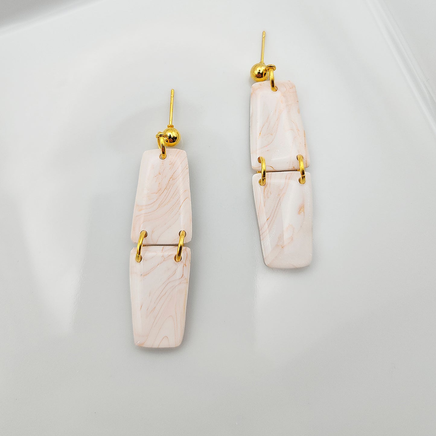 Oblong beige stone clay minimal earrings