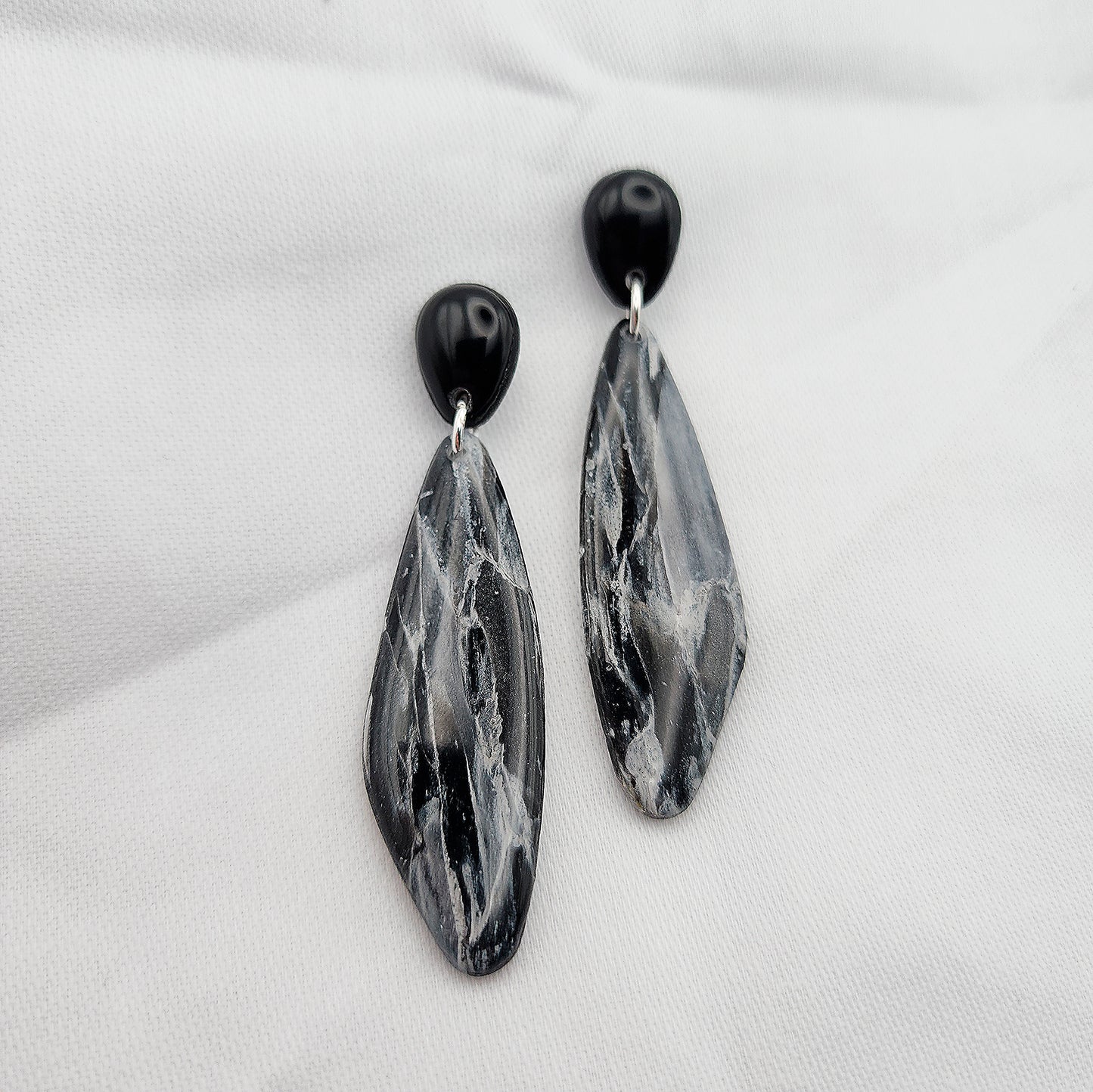 Dangle black stone clay earrings