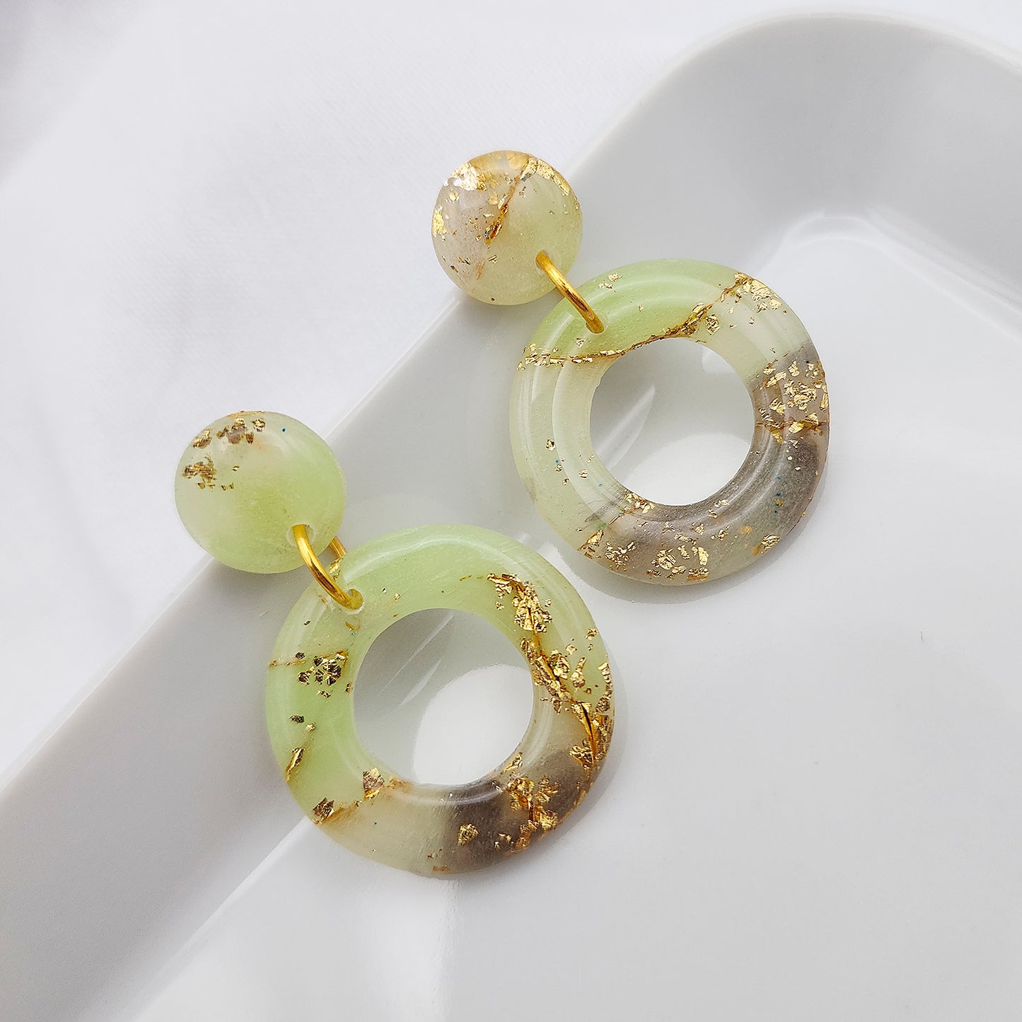 Hoop earrings green stone clay