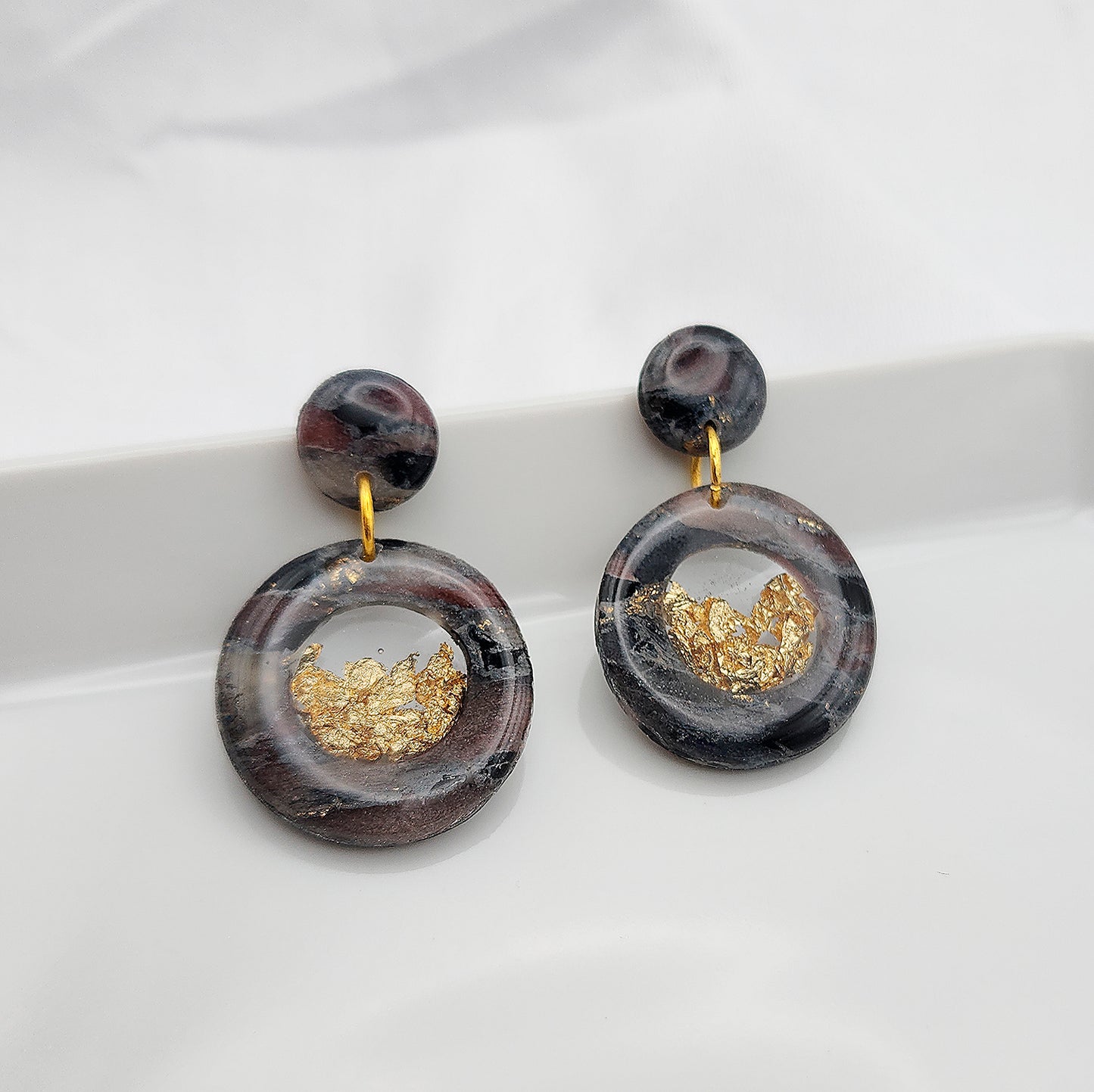 Hoop earrings black stone clay