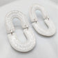 Oval dangle white earrings with silver shimmer