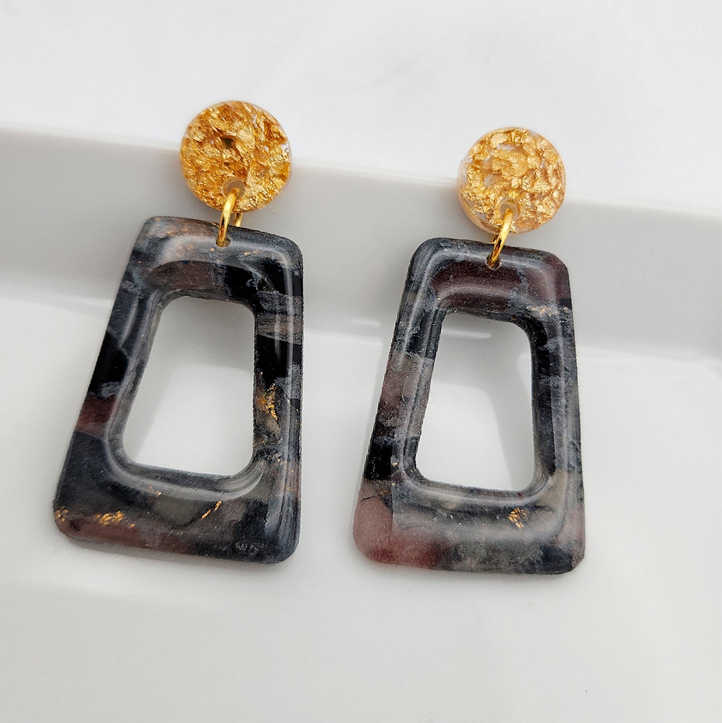 Black stone arch clay earrings