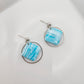 Blue rhombus stone clay earrings