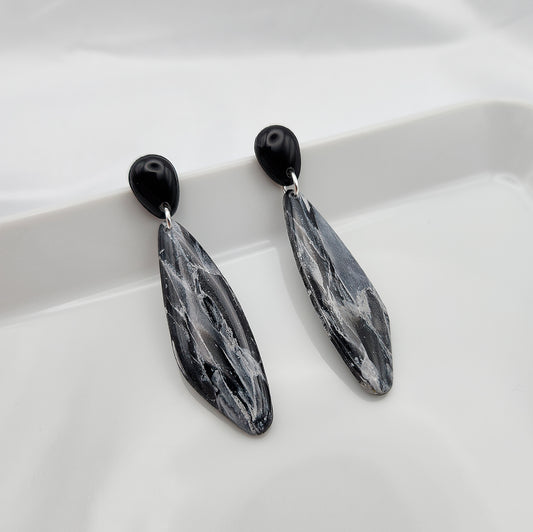 Dangle black stone clay earrings