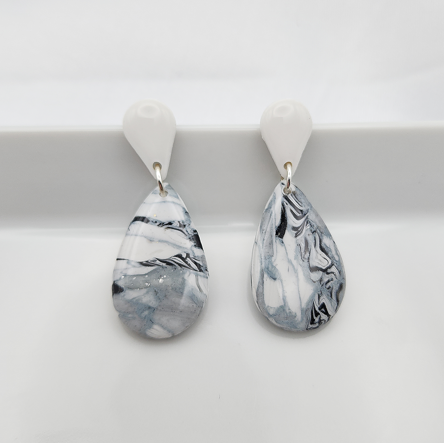 White-black stone clay earrings