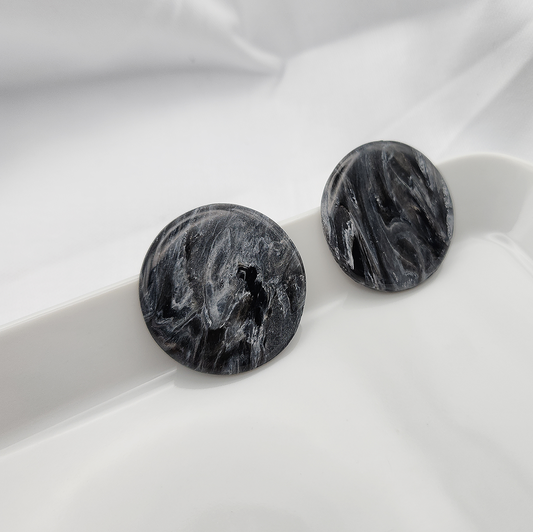 Round large black statement stud earrings