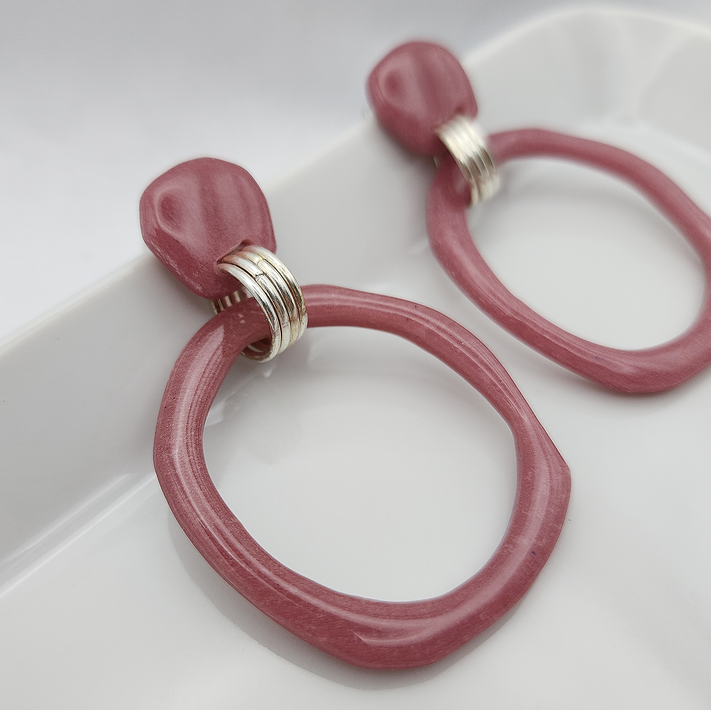 Statement dangling burgundy hoop earrings