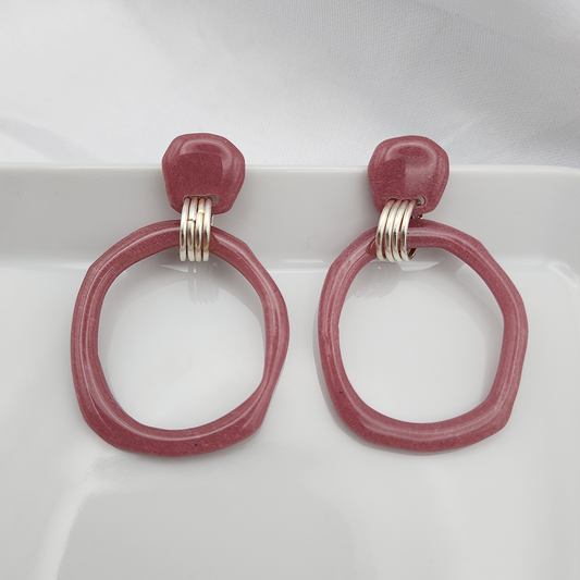 Statement dangling burgundy hoop earrings