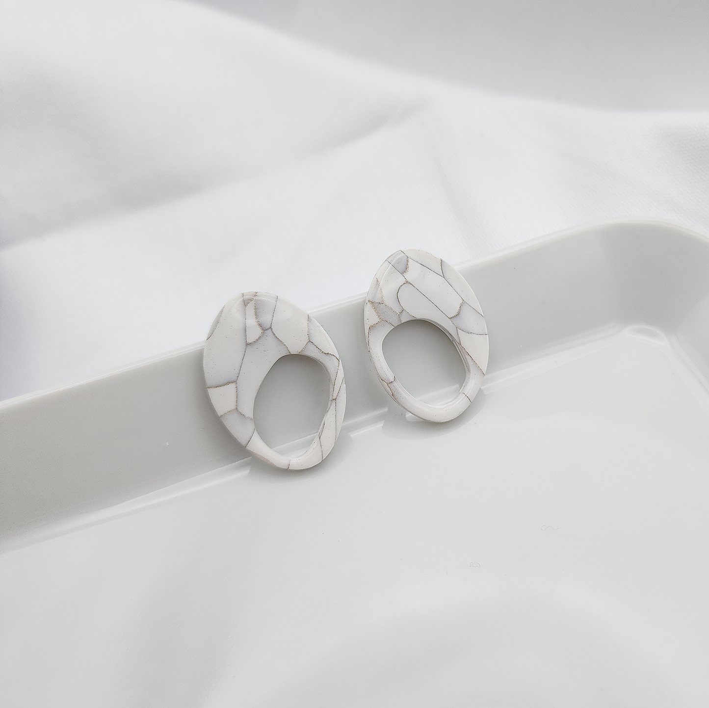 White stone clay stud earrings