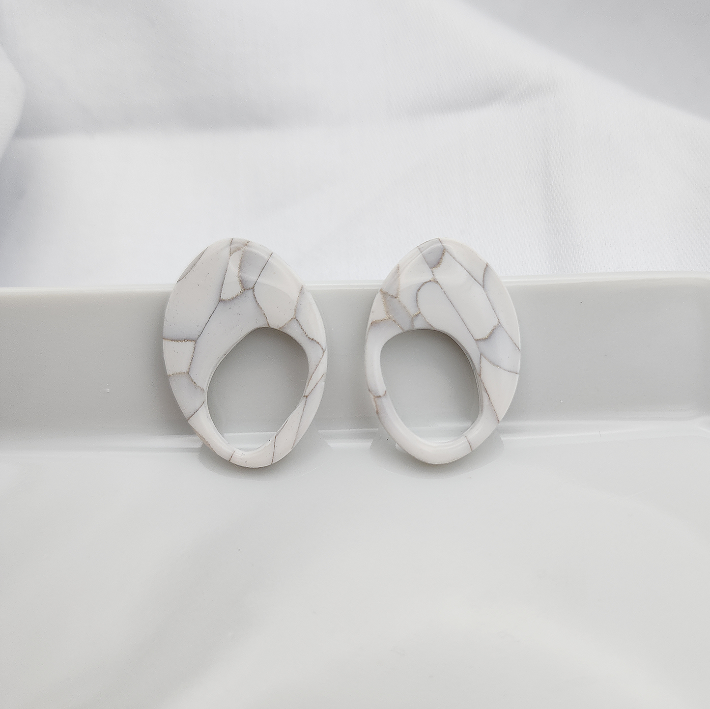 White stone clay stud earrings