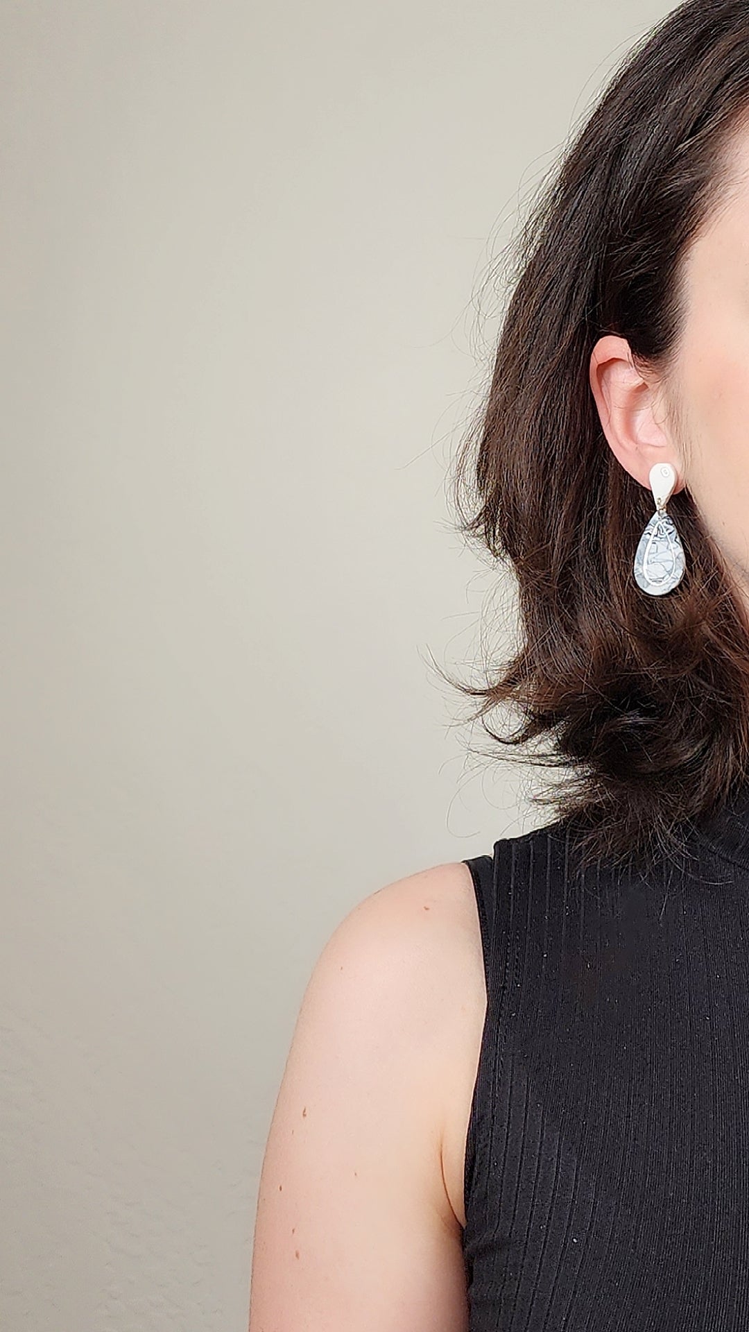 White-black stone clay earrings