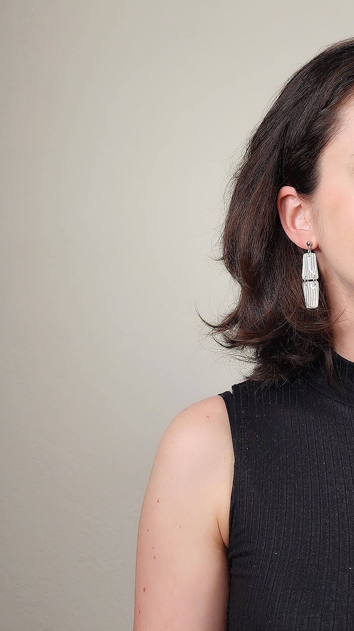 Oblong white striped minimalist earrings