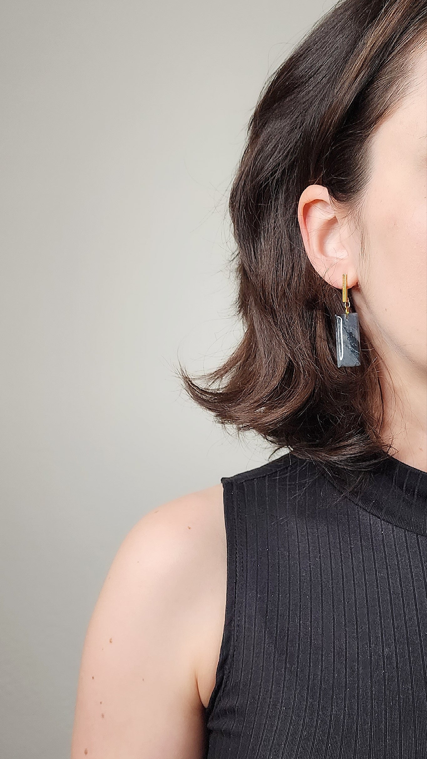 Oblong black minimalist earrings