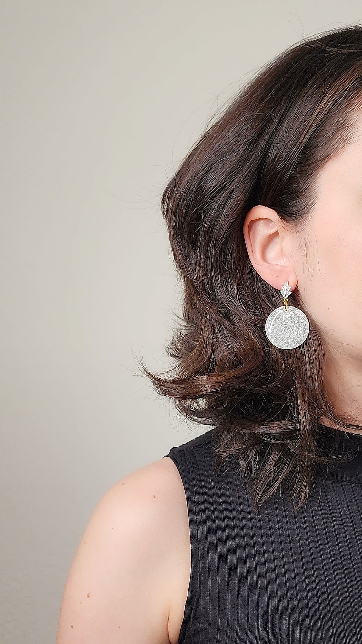 Hoop earrings white color on gold studs