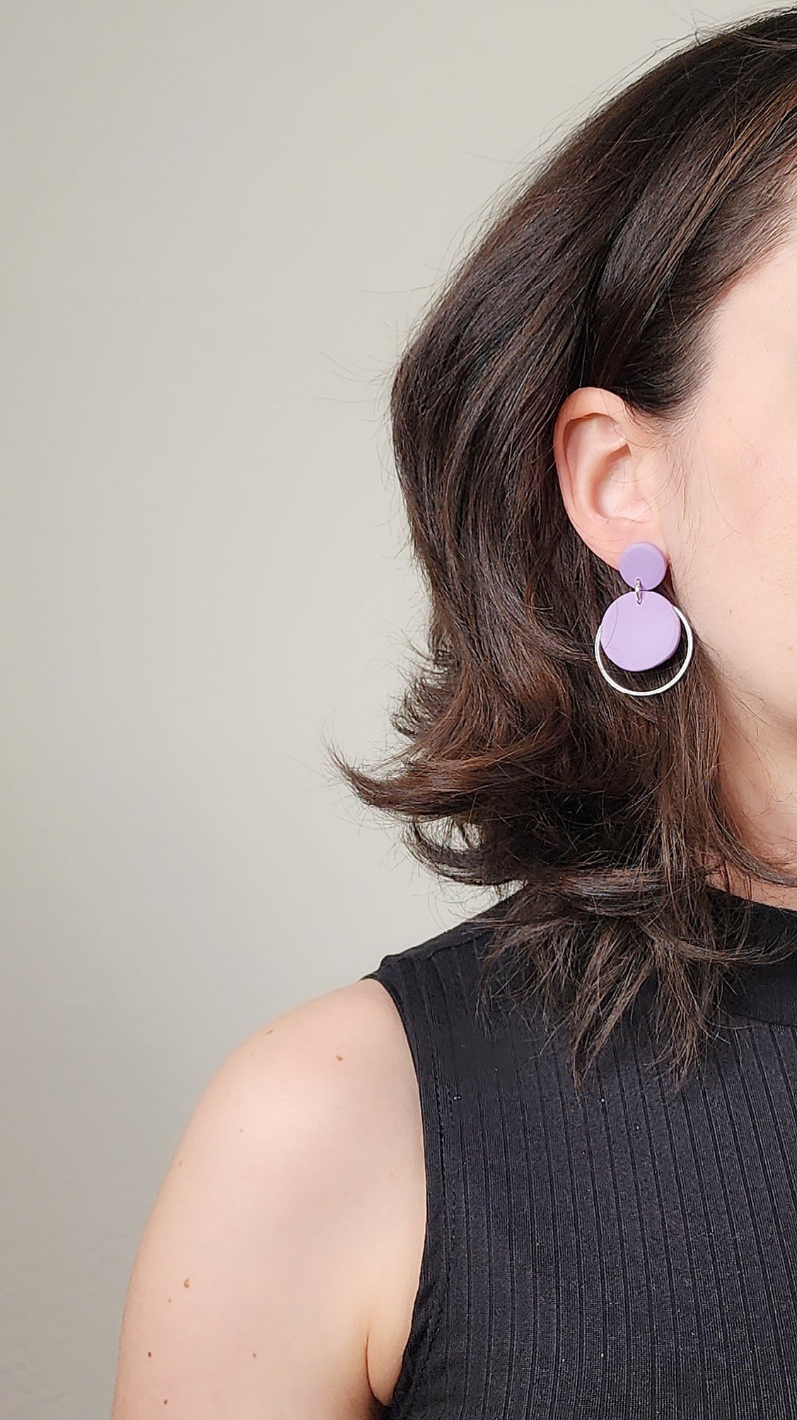 Round purple dangle earrings