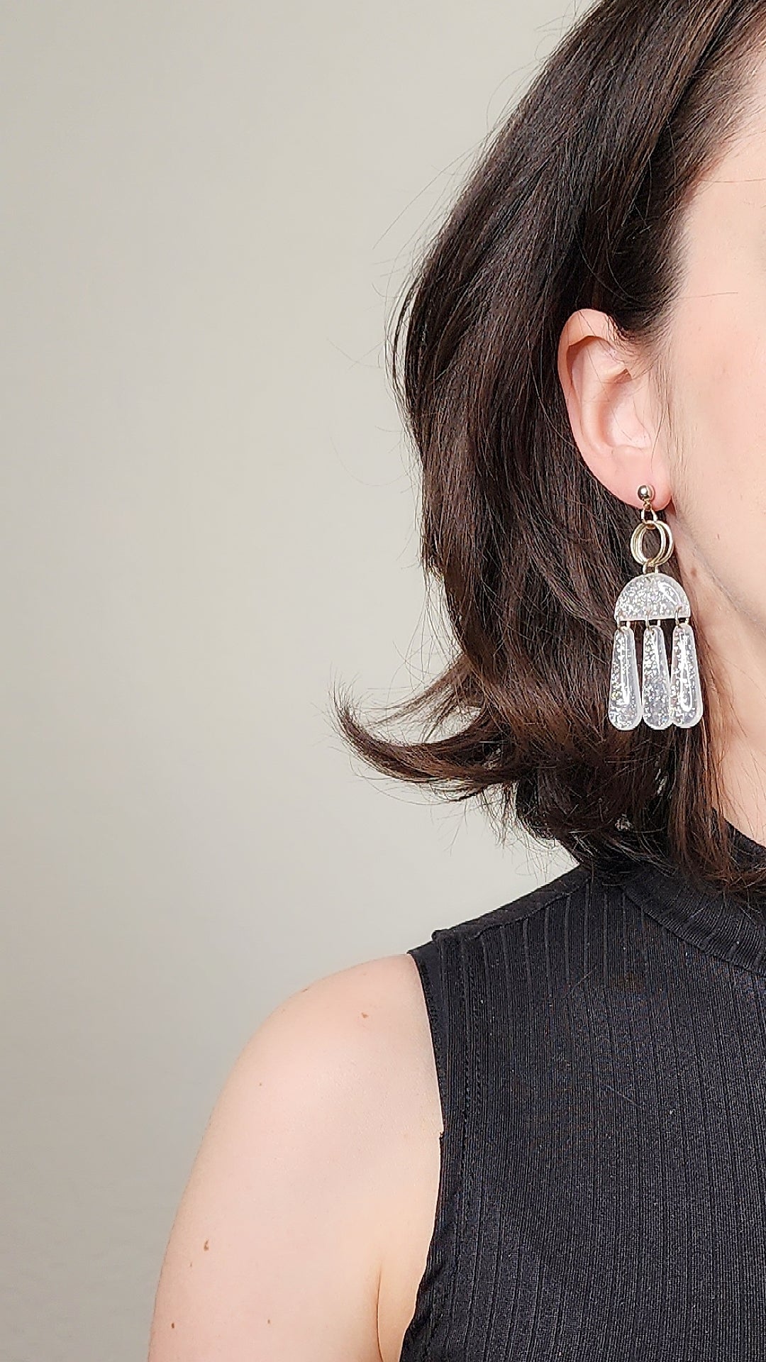 Dangle translucent earrings with silver shimmer